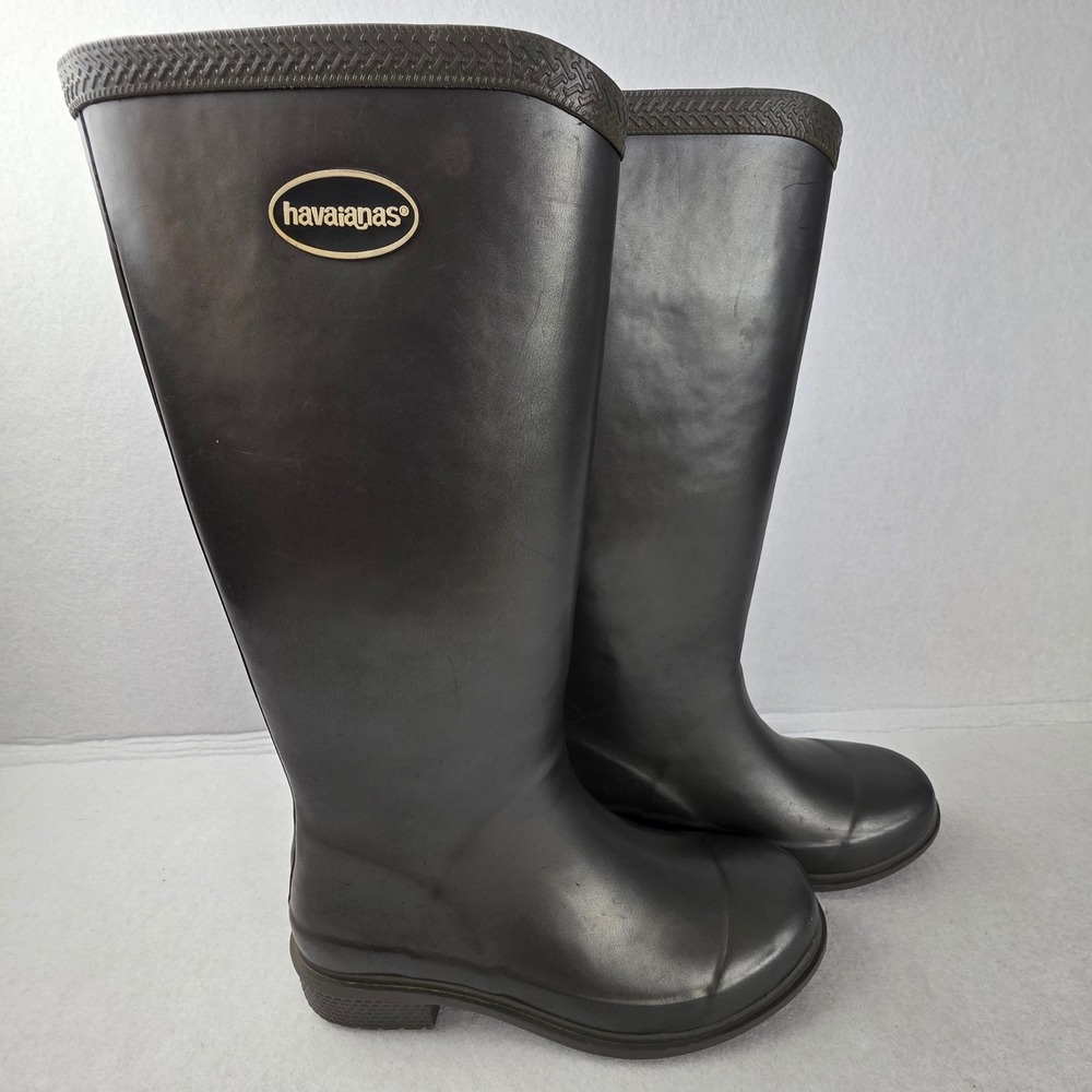 Havaianas Womens Dark Silver Rubber Tall Rain Boots Waterproof Size 6W EUR 37 - Picture 3 of 6